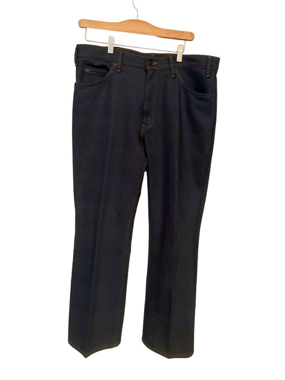 Vintage 1970s Levi’s Orange Tab Dark Blue Wide Leg Polyester Blend Jeans 36x30